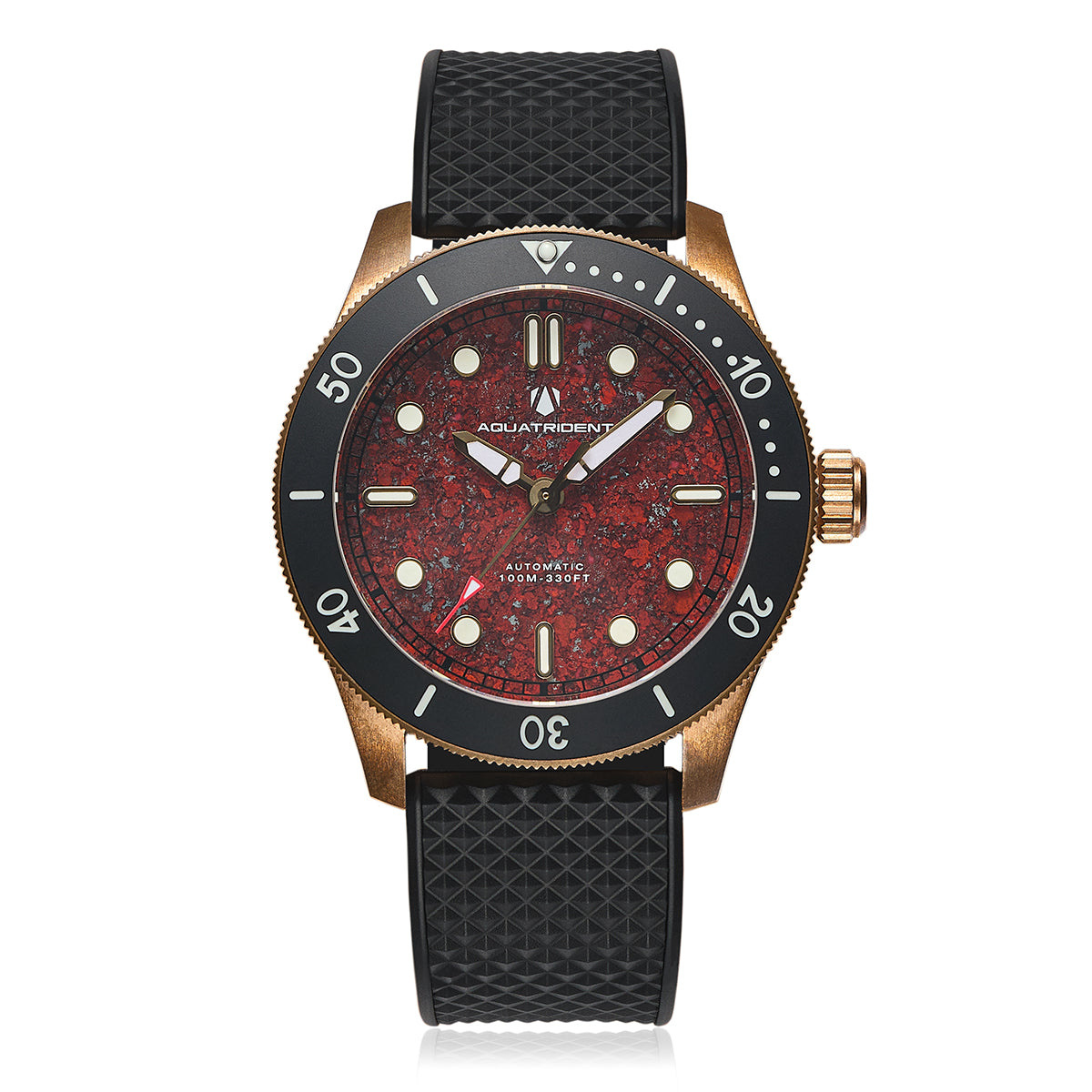 Atlantis Bronze Watch, Red ore Dial. Black FKM Strap.  AQ-23013-08