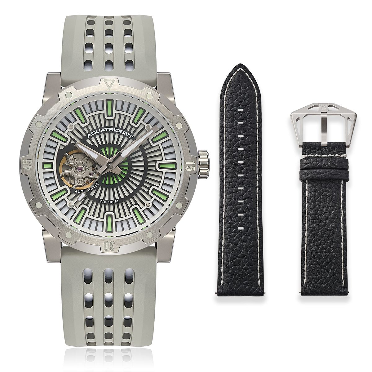 Relojes Aquatrident Diver AQ-22151-07, Caucho fluorado gris, Resistente al agua 10 ATM, Ø40 mm 