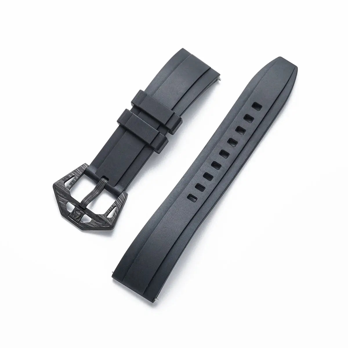 Fluororubber Strap For Neptune Watch (Carbon Fiber Buckle). Width 20Mm For Aq-23009 Black | Length