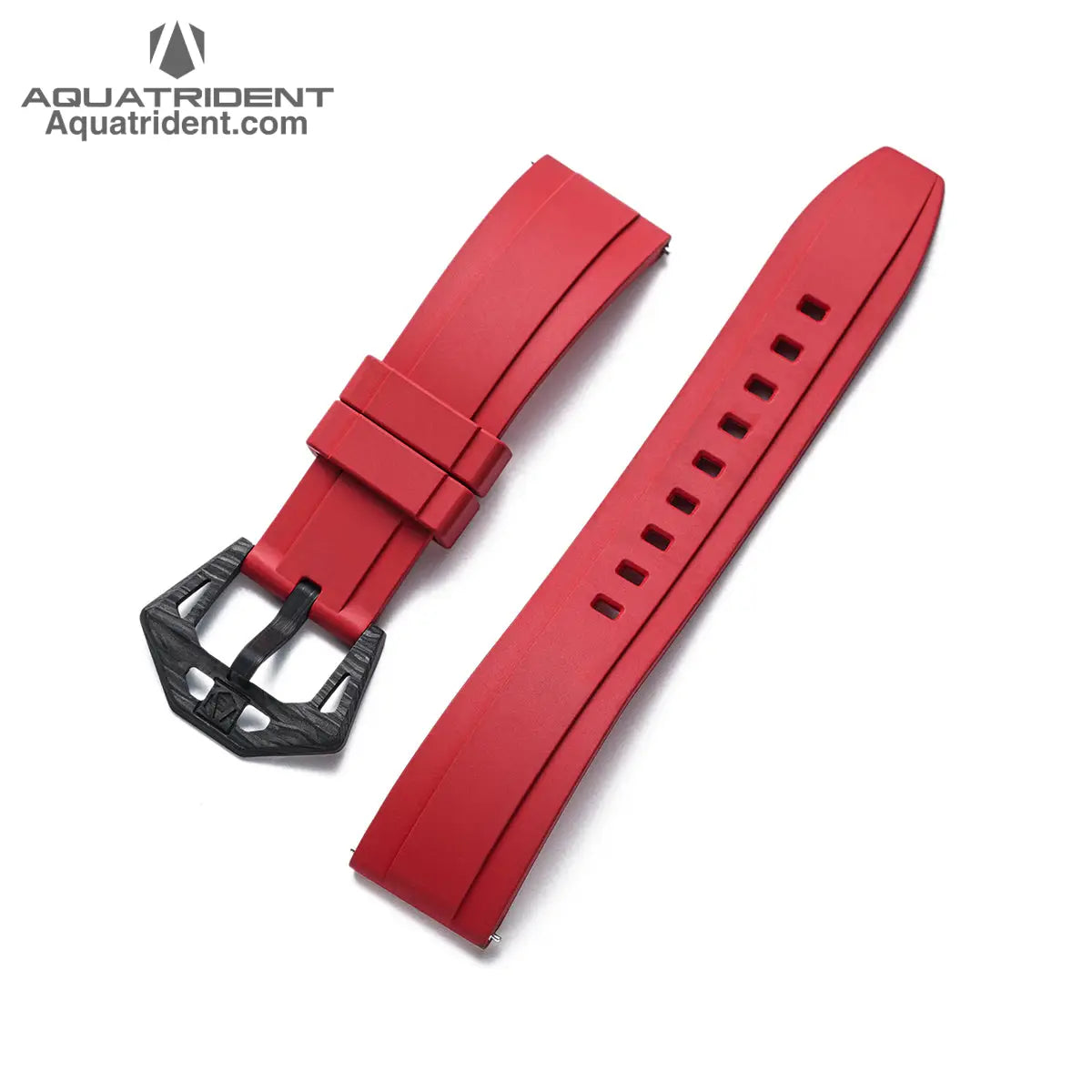 Fluororubber Strap For Neptune Watch (Carbon Fiber Buckle). Width 20Mm For Aq-23009 Red | Length