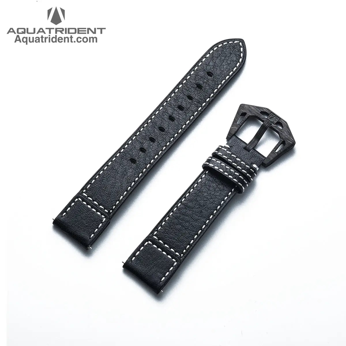 Genuine Leather Strap For Neptune Watch (Carbon Fiber Buckle). Width 20Mm For Aq-23009 Black |