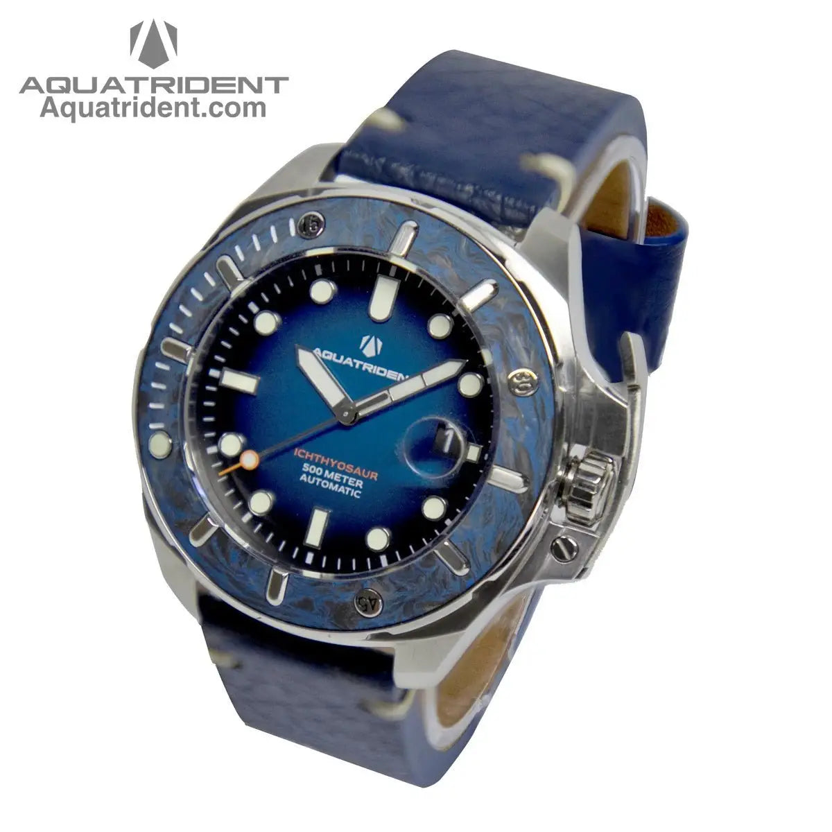 steel case-Blue-black marbled carbon fiber bezel-blue dail-blue genuine leather strap-watch