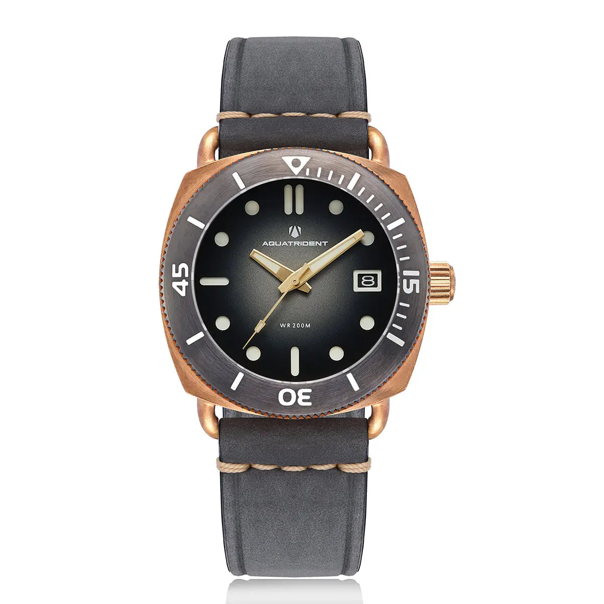 Jaws Bronze Watch. Black Dial/ Grey Genuine Leather 40Mm. Aq-23008-06 Watches