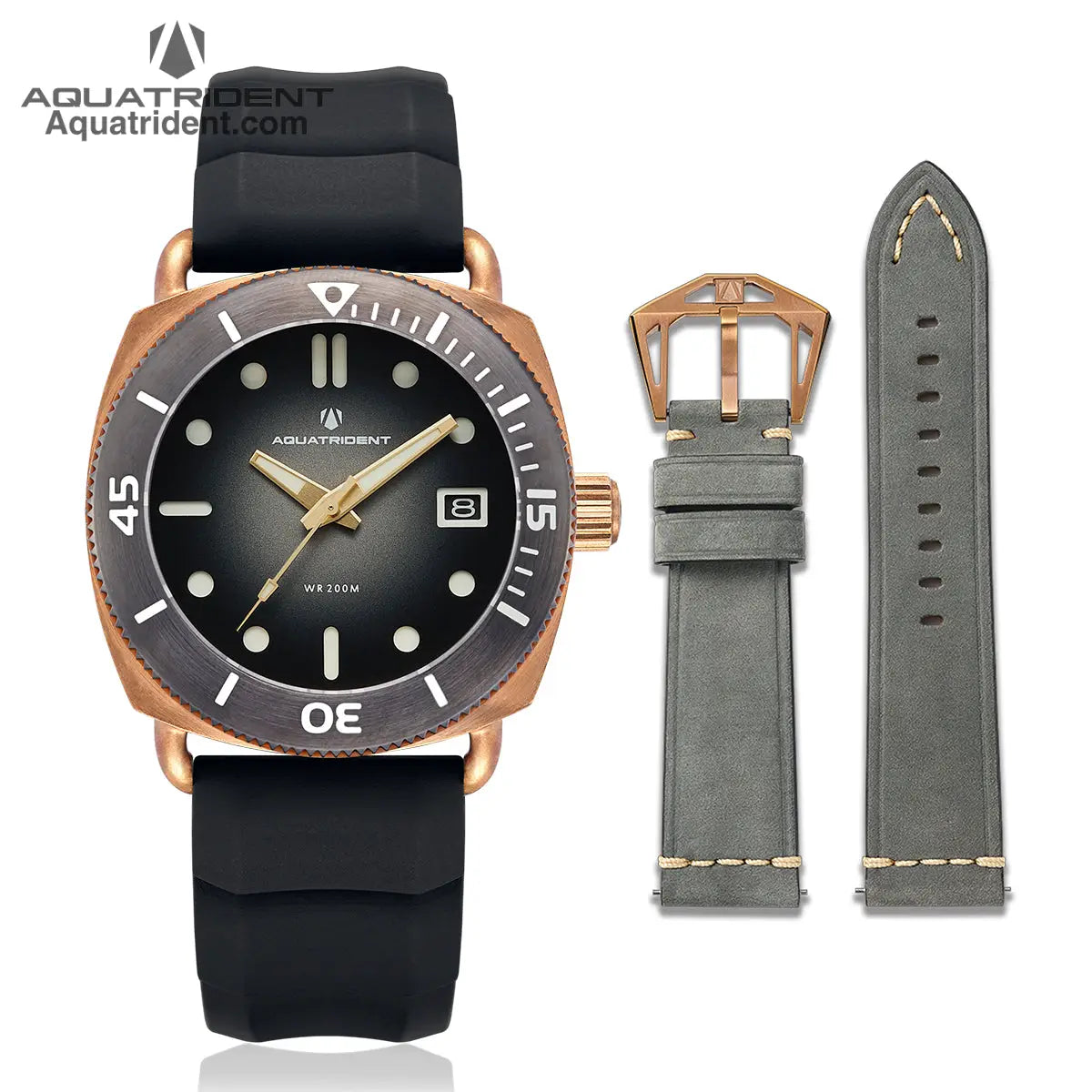 Jaws Bronze Watch. Black Dial/ Grey Genuine Leather 40Mm. Aq-23008-06 Watches