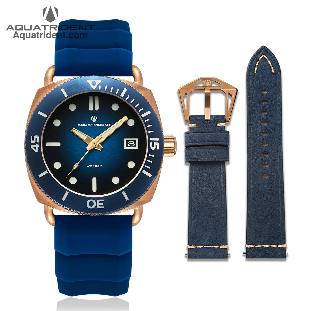 Jaws Bronze Watch. Blue Dial/Blue Genuine Leather 40Mm. Aq-23008-08 Watches