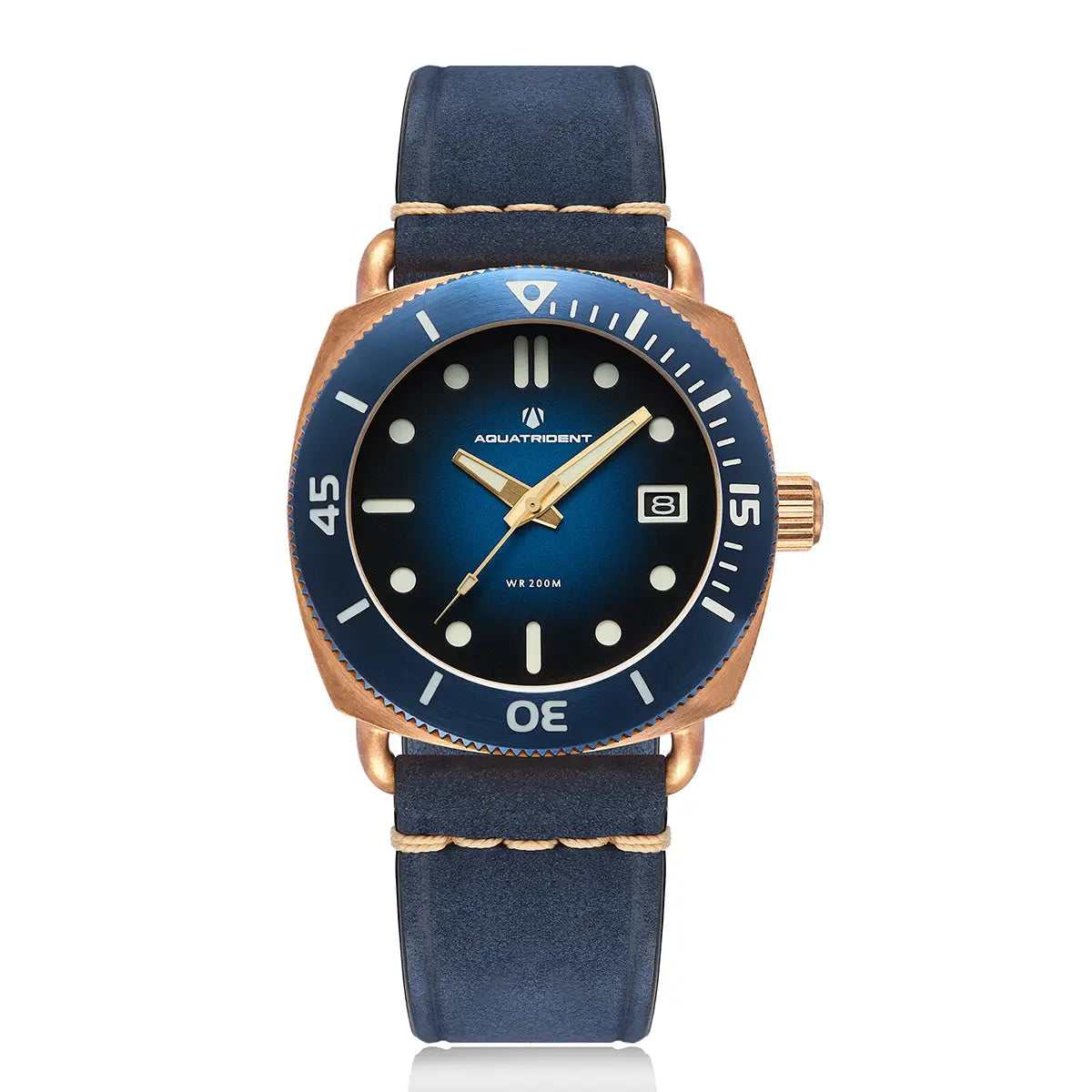 Jaws Bronze Watch. Blue Dial/Blue Genuine Leather 40Mm. Aq-23008-08 Watches