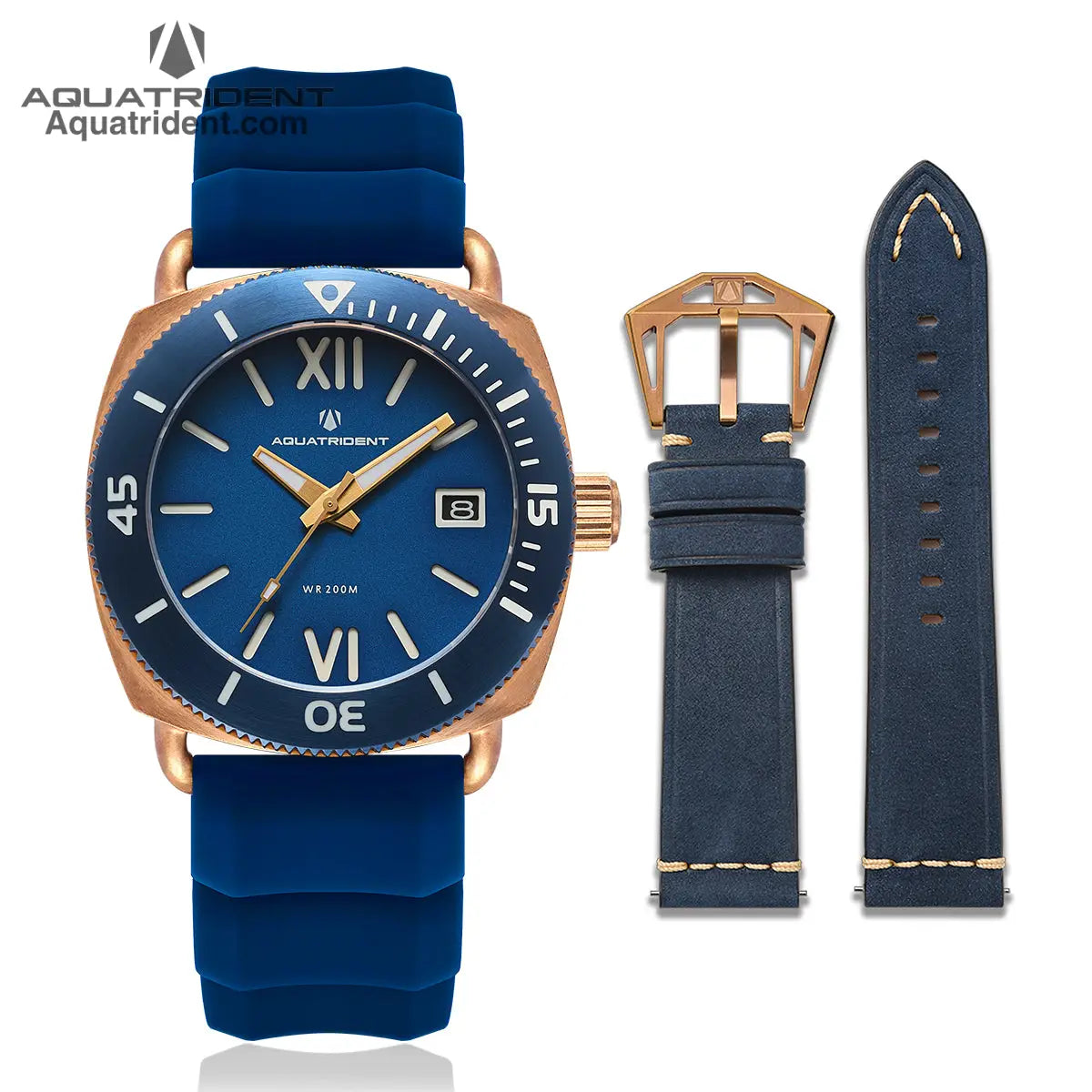 Jaws Bronze Watch. Blue Roman Dial. 40Mm. Aq-23008-04 Watches