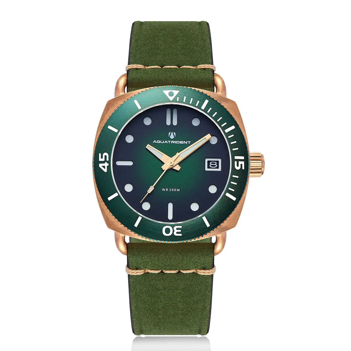 Jaws Bronze Watch. Green Dial/ Genuine Leather 40Mm. Aq-23008-05 Watches