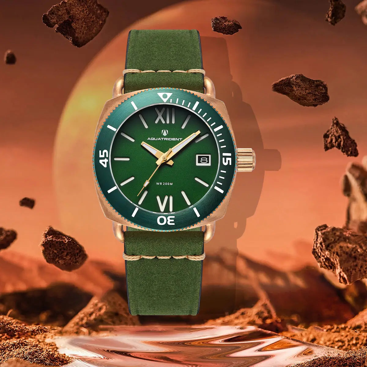 Jaws Bronze Watch. Green Roman Dial. 40Mm. Aq-23008-01 Watches