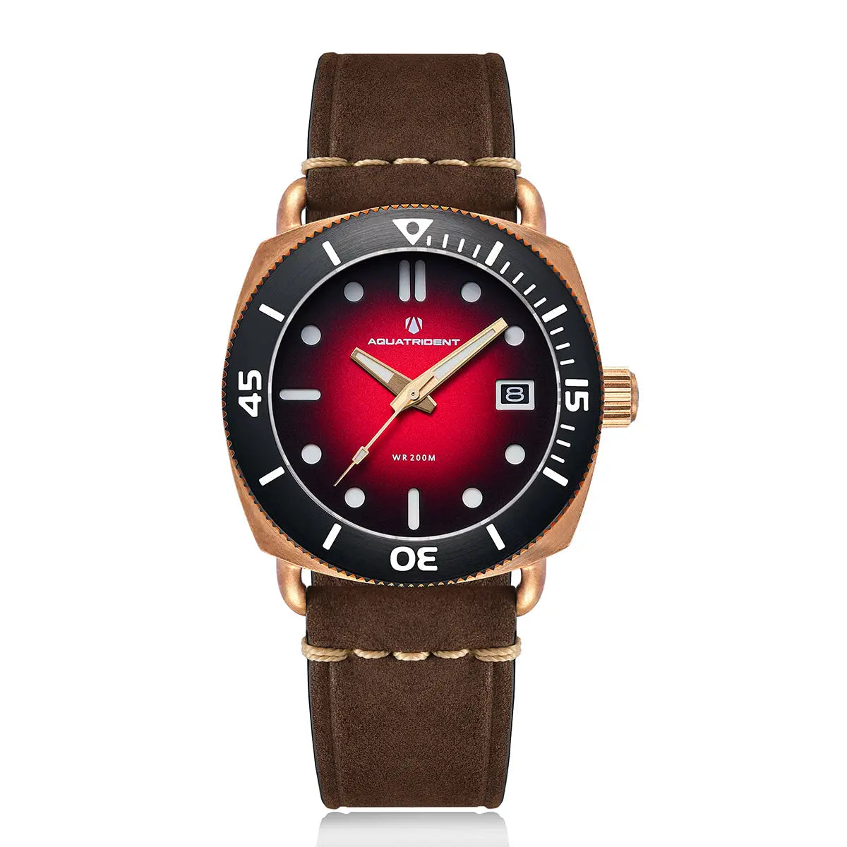 Jaws Bronze Watch. Red Dial/ Brown Genuine Leather 40Mm. Aq-23008-07 Watches