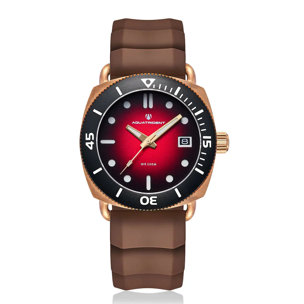 Jaws Bronze Watch. Red Dial/ Brown Genuine Leather 40Mm. Aq-23008-07 Watches