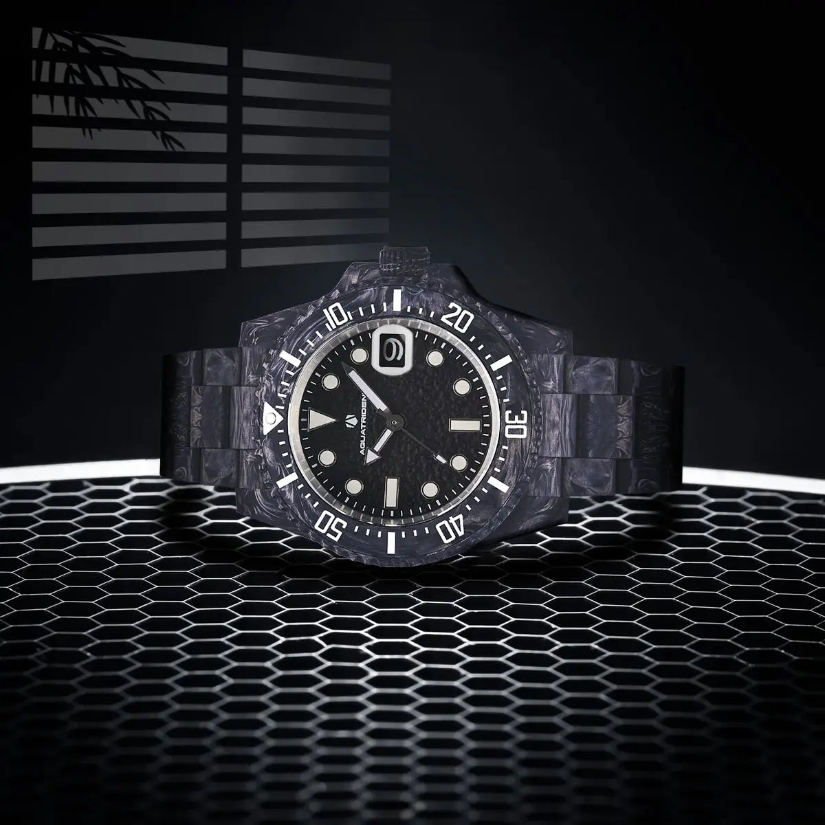 Neptune Carbon Fiber Watch. Black Dial/ Strap With Fiber. 40Mm. Aq-23009-02B