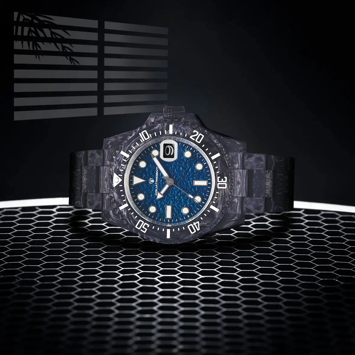 Neptune Carbon Fiber Watch. Blue Dial/ Black Strap With Fiber. 40Mm. Aq-23009-03B