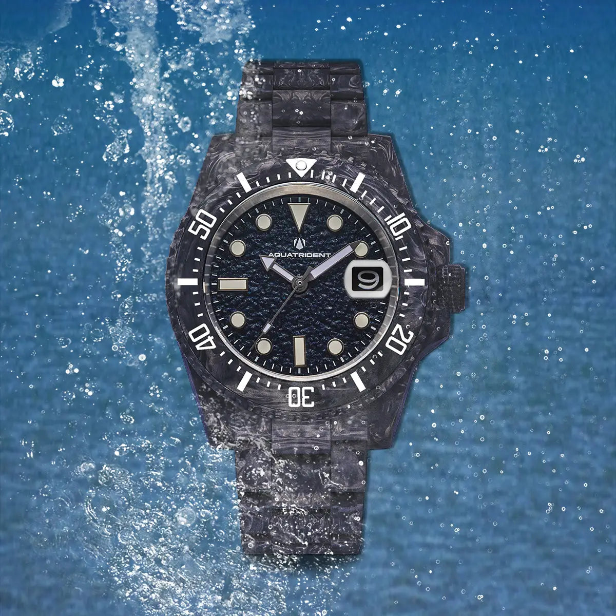 Neptune Carbon Fiber Watch. Navy Blue Dial/ Black Strap With Fiber. 40Mm. Aq-23009-05B