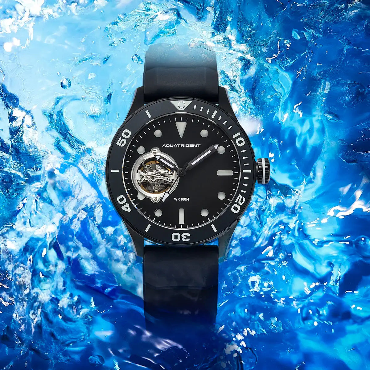 Shark Dive Watch. Black Dial/ Bezel. Fluororubber Strap 40Mm. Aq-23005-03