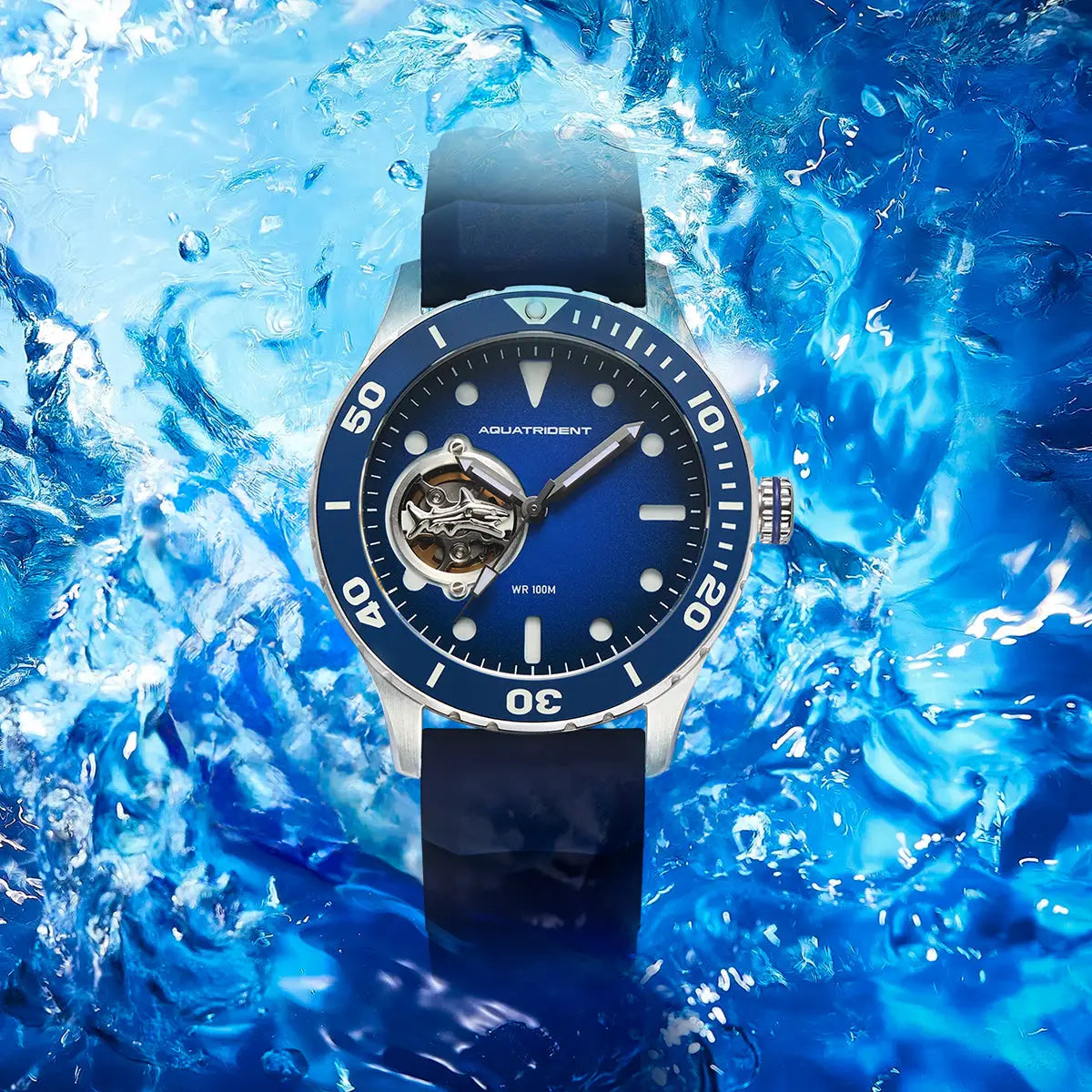 Shark Dive Watch. Blue Dial. Fluororubber Strap. 40Mm. Aq-23005-01